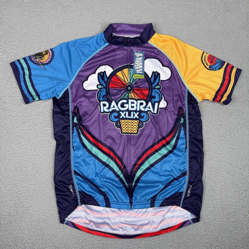 RAGBRAI XLIX Cycling Jersey Men Large Primal Sport Cut Bike Ride Across Iowa NWT